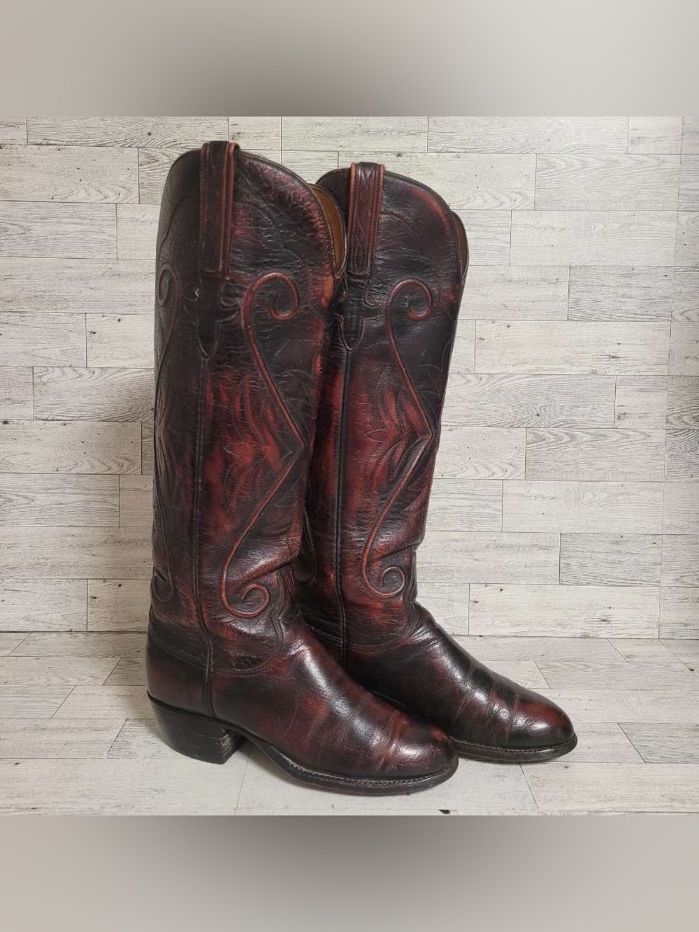 Women’s Lucchese San Antonio Black Cherry Tall Knee High Cowboy Boots Size 6